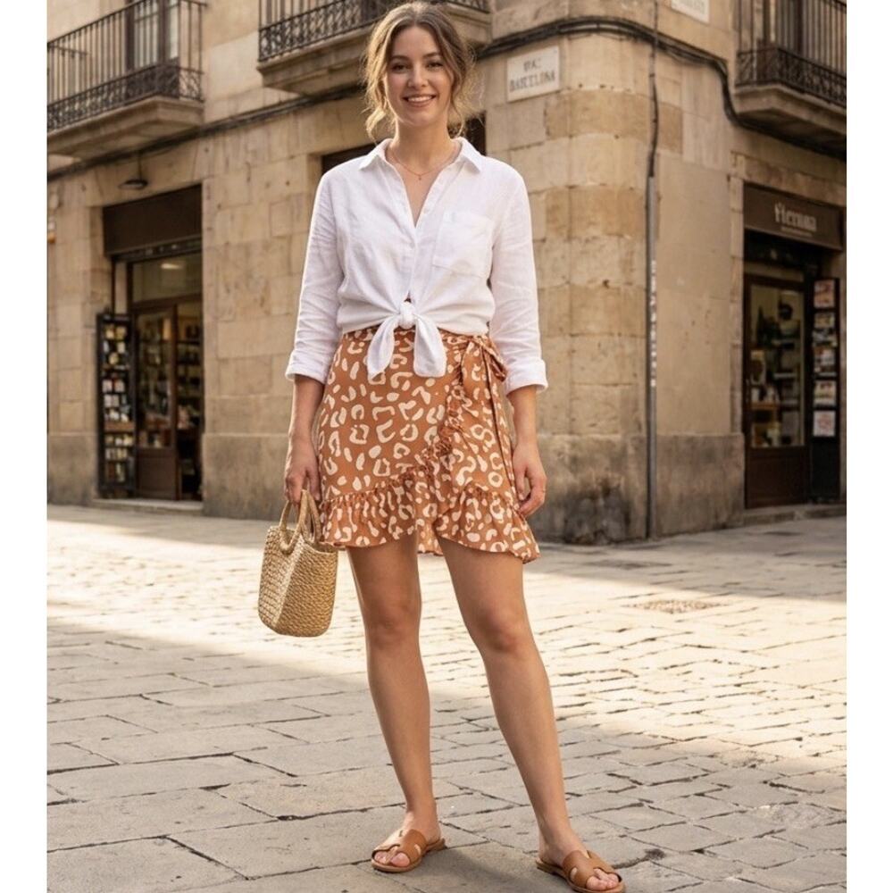 Hutch Anthropologie Women Leopard Wrap Mini Skirt Ruffle Animal Print M NWT 130$